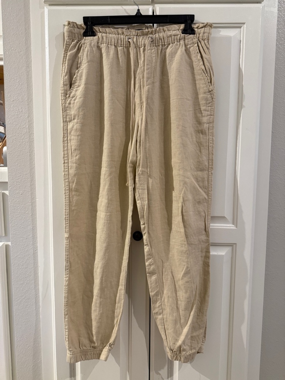 Relaxed Drawstring Linen-Blend Jogger Pants - Beige